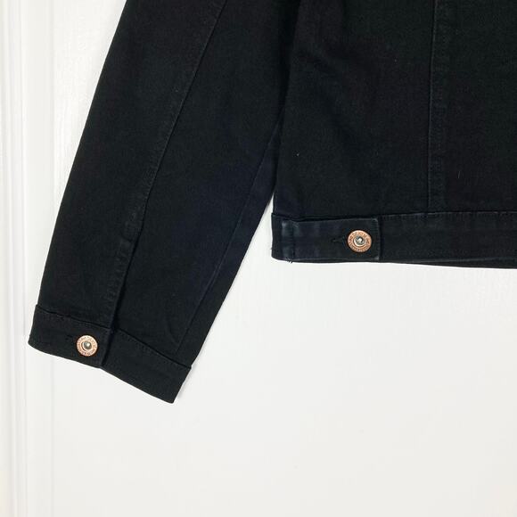 CI SONO Jacket Women L Black Denim 4 Pockets Button Up Long-Sleeve Cotton - Picture 6 of 9